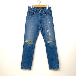 Levi’s 501 Straight Leg Distressed Jeans Blue Button Fly W27 L30
